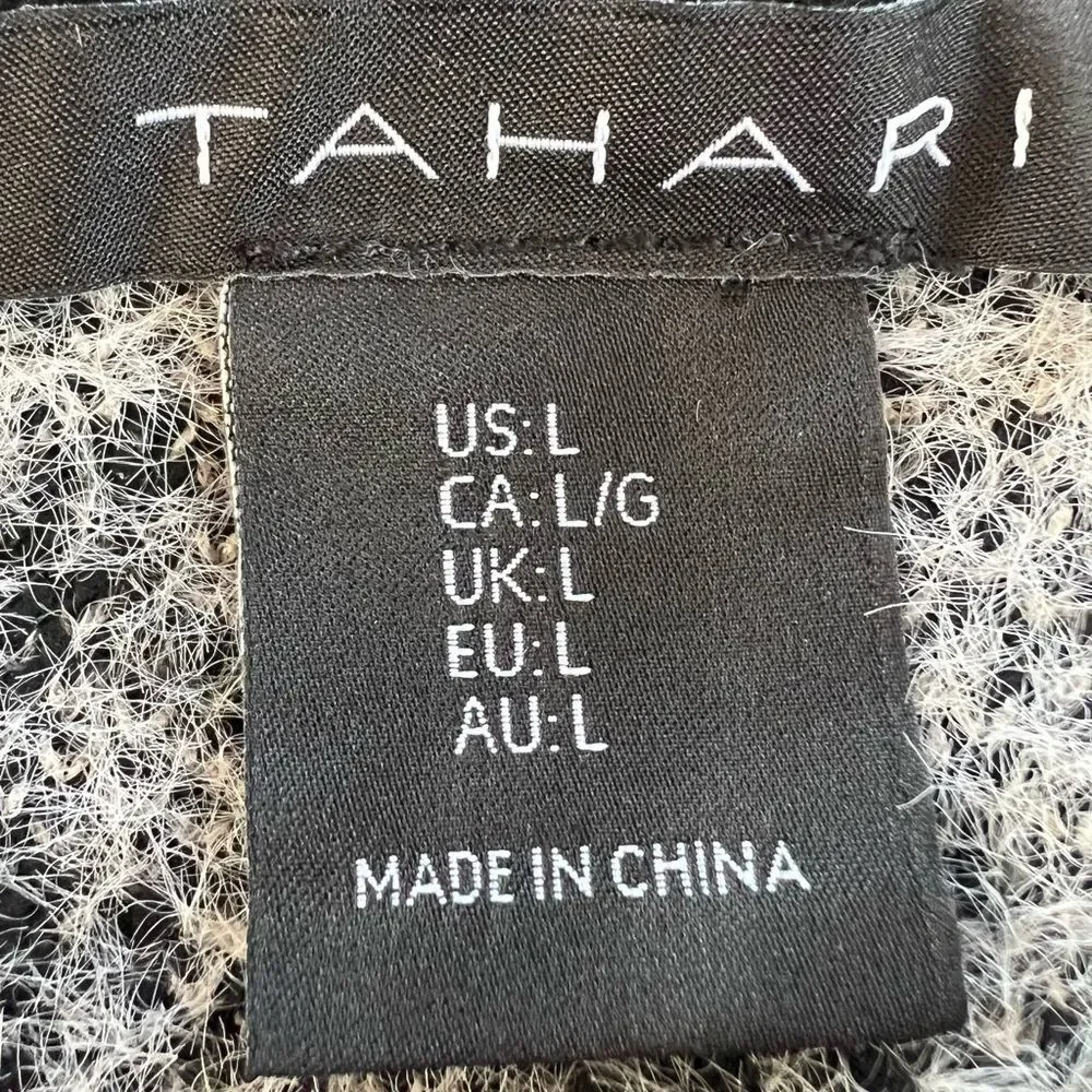 Tahari Women's Black White Soft Fuzzy Eyelash Houndstooth Cardigan Sweater Large - Picture 7 of 11